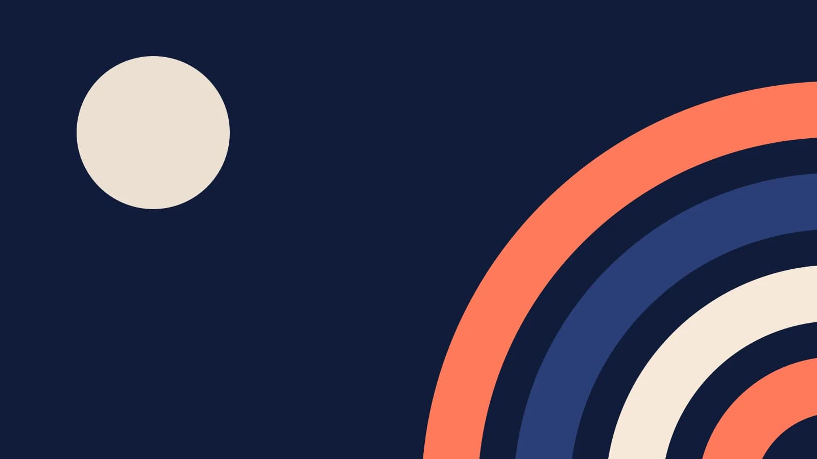 Abstract flat cover: concentric coral and cream arcs radiating from the bottom-right corner on a navy-toned background