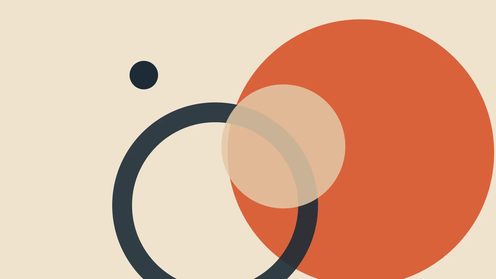 Abstract flat cover: a large terracotta circle cropped by the right edge, overlapped by an ink ring and a translucent disc on a sand-toned background