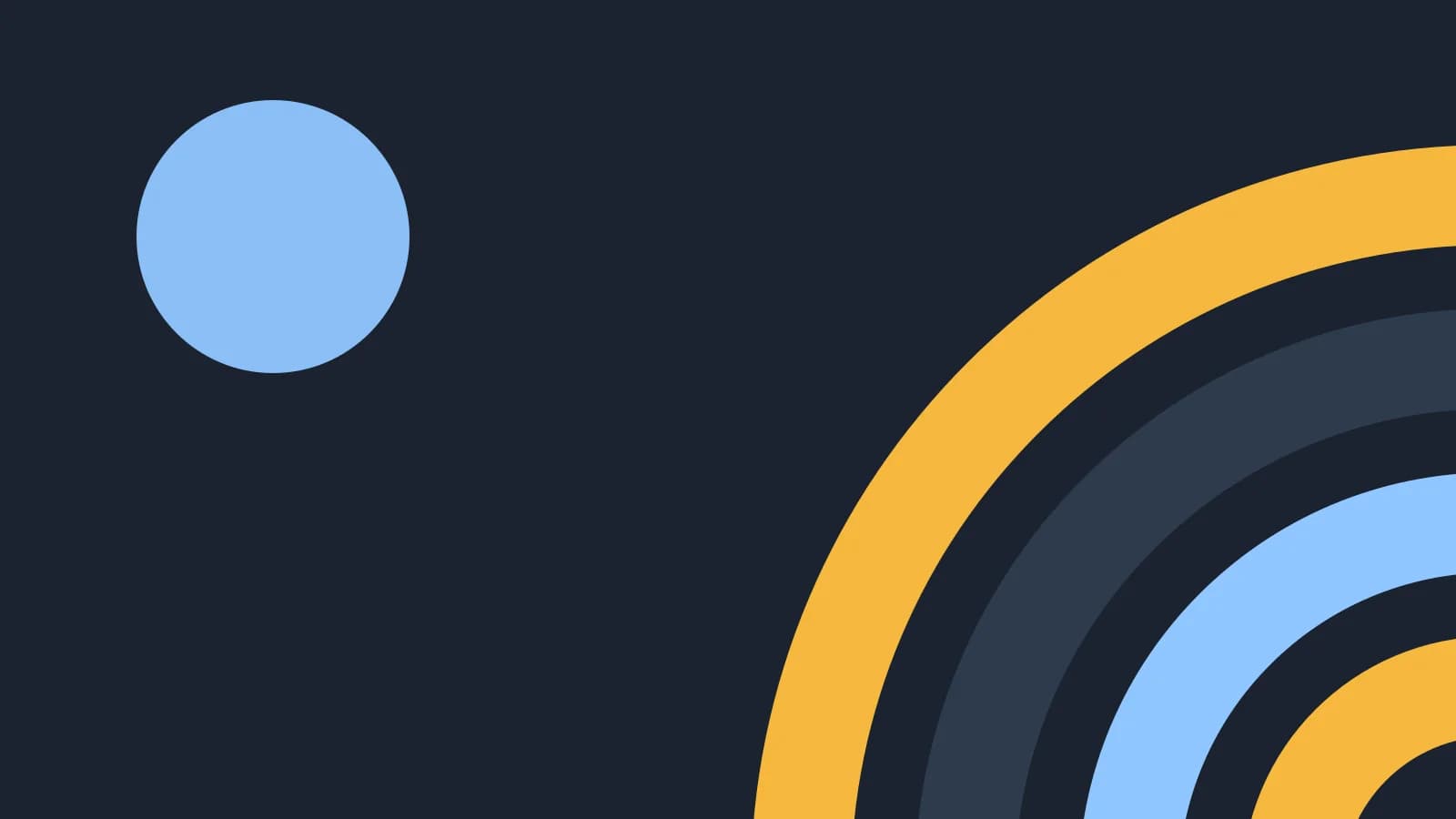 Abstract flat cover: concentric amber and sky blue arcs radiating from the bottom-right corner on a slate-toned background