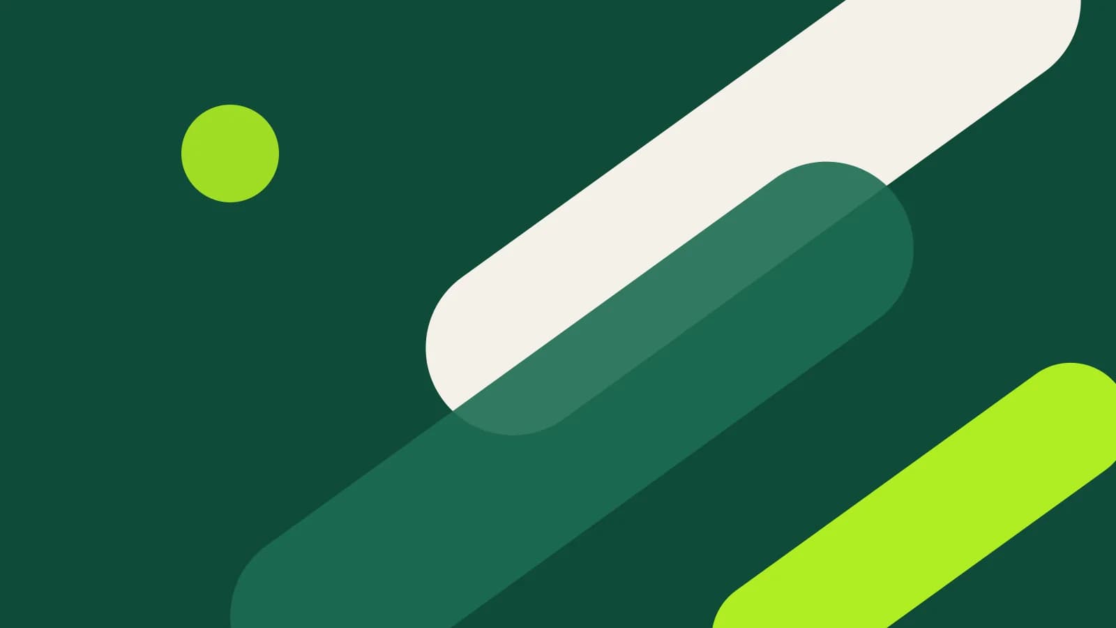 Abstract flat cover: three diagonal capsule shapes in cream and lime sweeping off the edges on an emerald-toned background