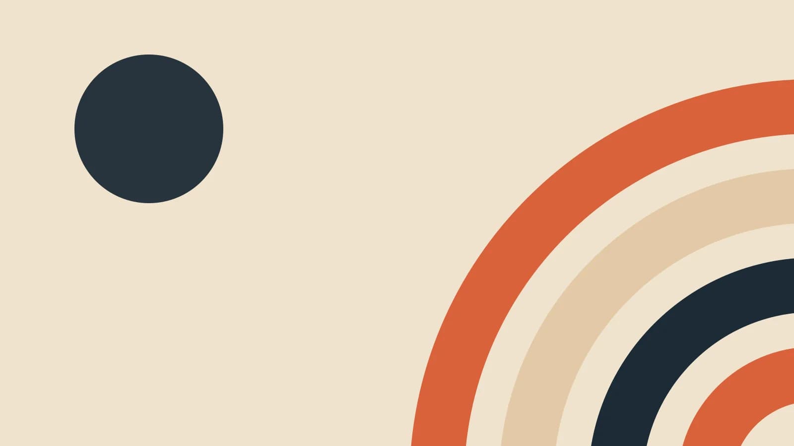 Abstract flat cover: concentric terracotta and ink arcs radiating from the bottom-right corner on a sand-toned background