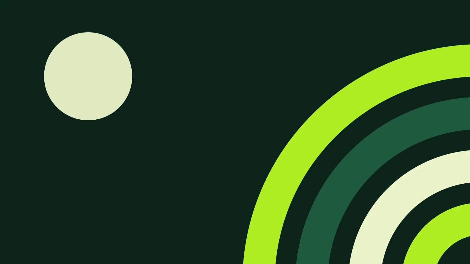 Abstract flat cover: concentric lime and pale green arcs radiating from the bottom-right corner on a deep green-toned background