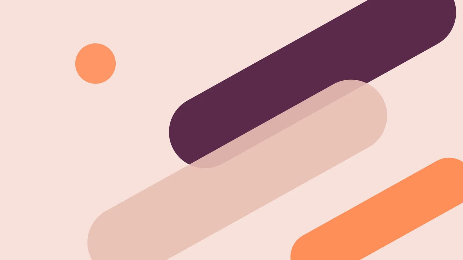 Abstract flat cover: three diagonal capsule shapes in plum and orange sweeping off the edges on a blush-toned background